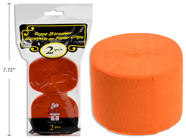 2 Rolls of Crepe Streamer - Orange 1.75in x 81ft (25m)