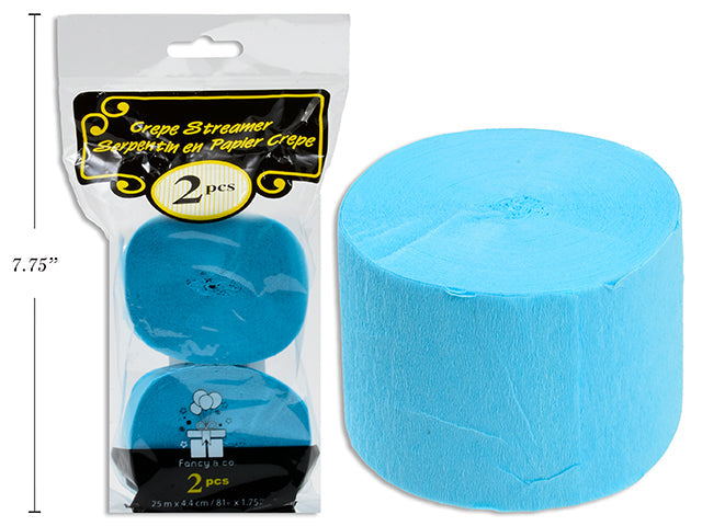 2 Rolls of Crepe Streamer - Aqua 1.75in x 81ft (25m)