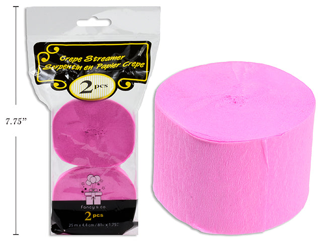 2 Rolls of Crepe Streamer - Pink 1.75in x 81ft (25m)
