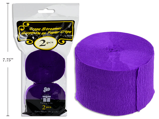 2 Rolls of Crepe Streamer - Purple 1.75in x 81ft (25m)