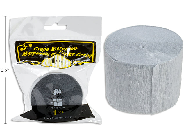 2 Rolls of Crepe Streamer - Grey 1.75in x 81ft (25m)