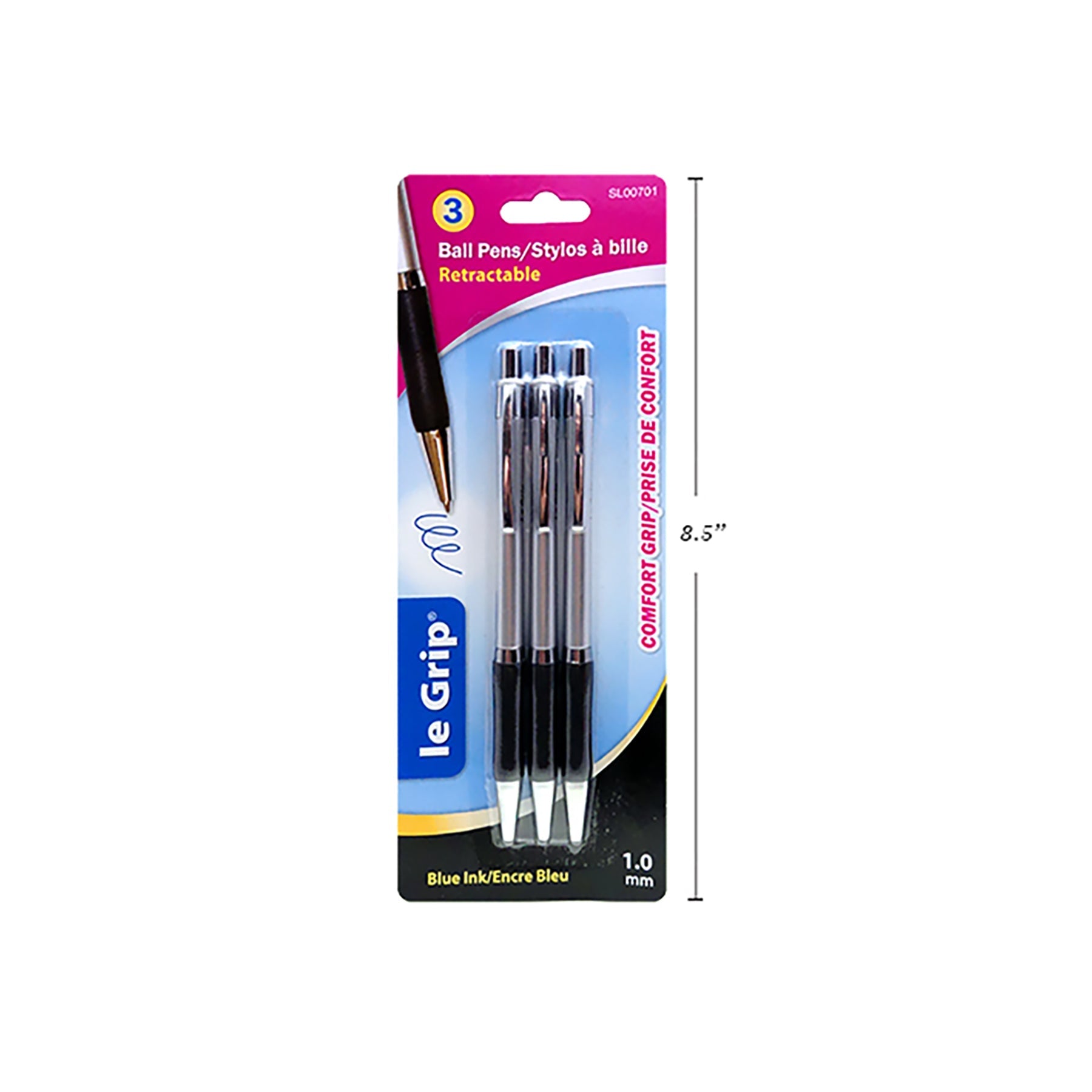 Le Grip 3 Pens Retractable Blue Ink with Grip Feature 1.0mm
