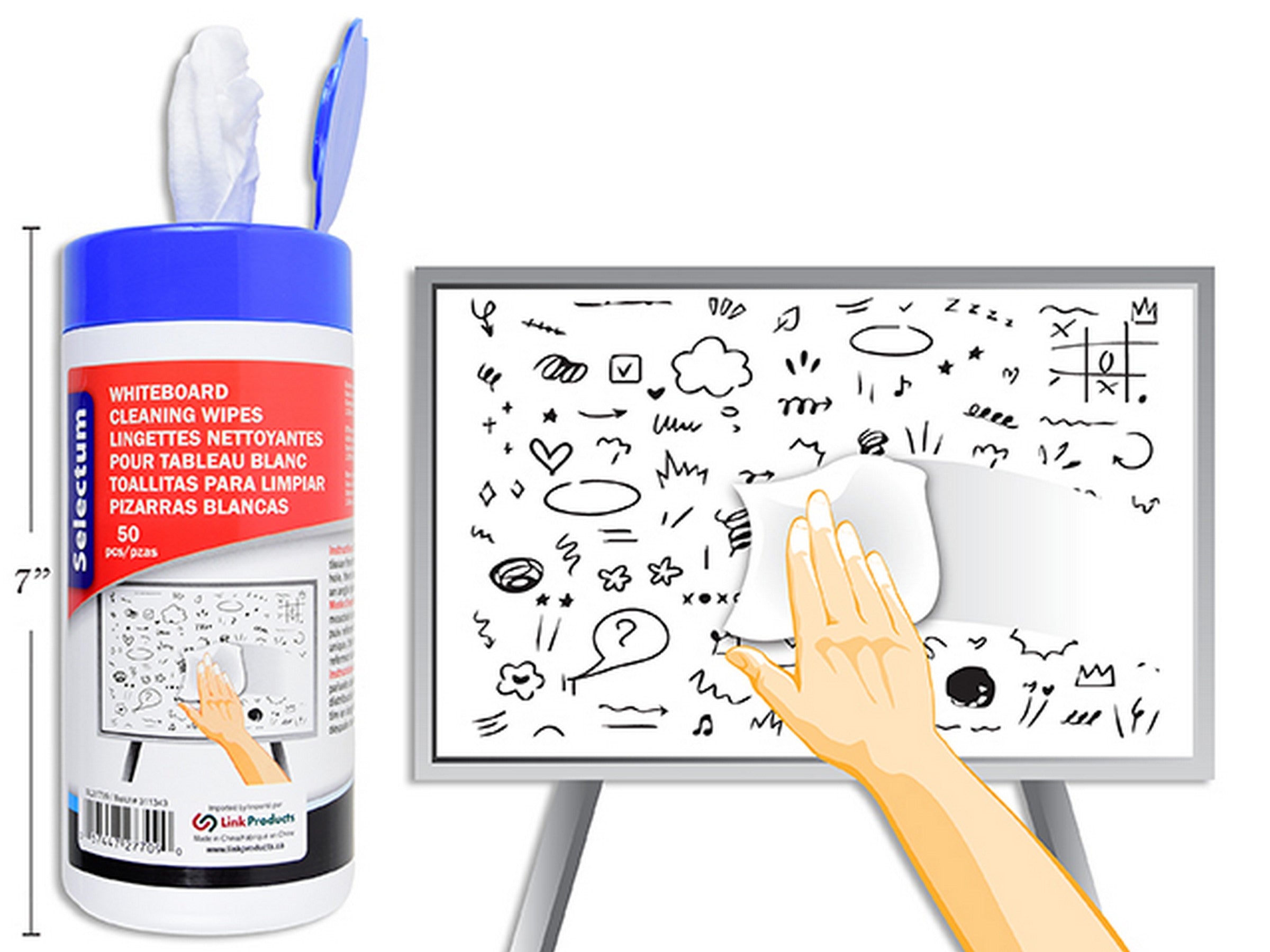 Selectum 50 Whiteboard Cleaning Wipes 8x5.5in 