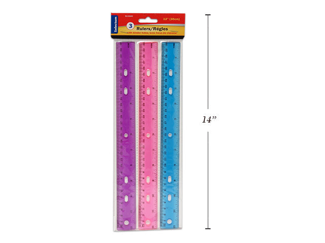 Pack of 3 Rulers - 12in (30cm) Plastic