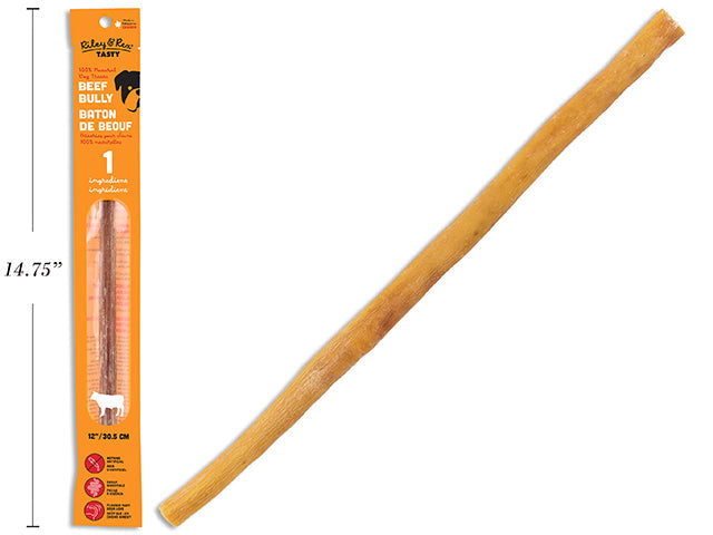 Riley & Rex Tasty Beef Bully 100% Natural Dog Treats 12in 