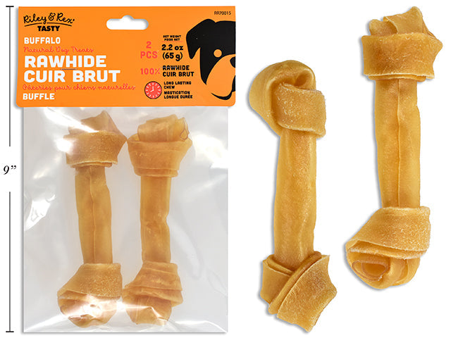 Riley & Rex Tasty 2 Buffalo Rawhide Bones - Natural Dog Treats  5.25in 65g