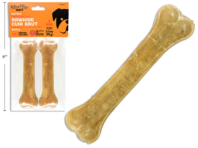 Riley & Rex Tasty 2 Buffalo Rawhide Bones - Natural Dog Treats 5in 95g