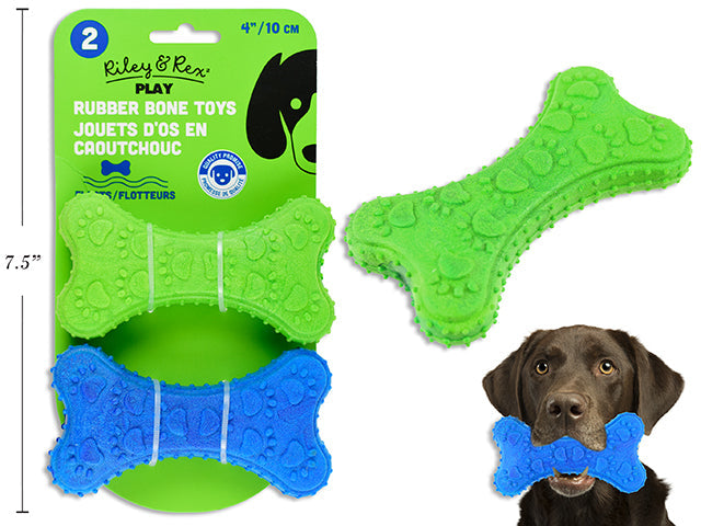 Riley & Rex Play Dog Toy - 2 Rubber Bones 4in (10cm)