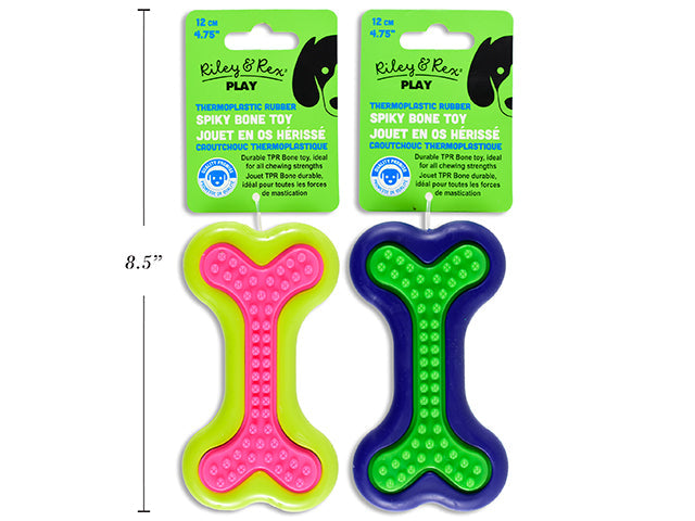 Riley & Rex Play Dog Toy - Spiky Rubber Bone 4.75in (12cm) VRT