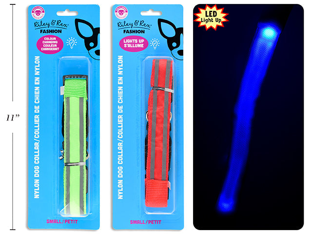 Riley & Rex Fashion Small Light-up Nylon Dog Collar - Neck Size 7.9 to 14.5in VRT