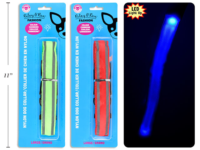 Riley & Rex Fashion Large Light-up Nylon Dog Collar - Neck Size 16.5 to 23.6in VRT 