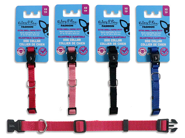 Riley & Rex Fashion X-Small Adjustable Dog Collar - 100% Polyester - Neck Size 8 to 12in VRT 