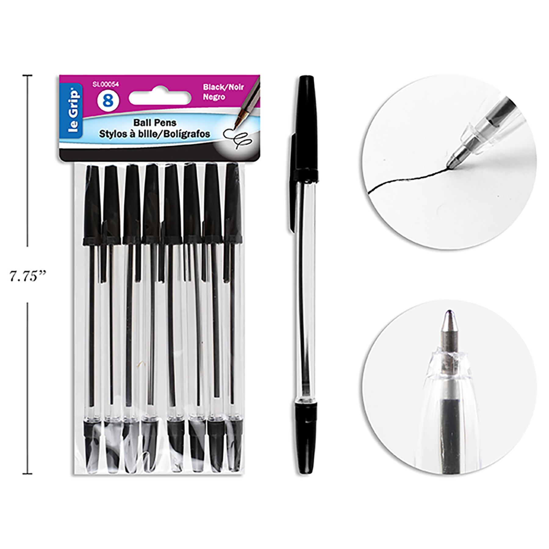 Le Grip 8 Ball Pens Black Ink Clear Barrel