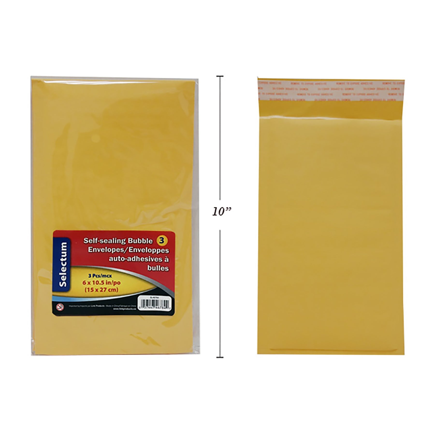 Selectum 3 Bubble Envelopes Self-Sealing 6x10.5in