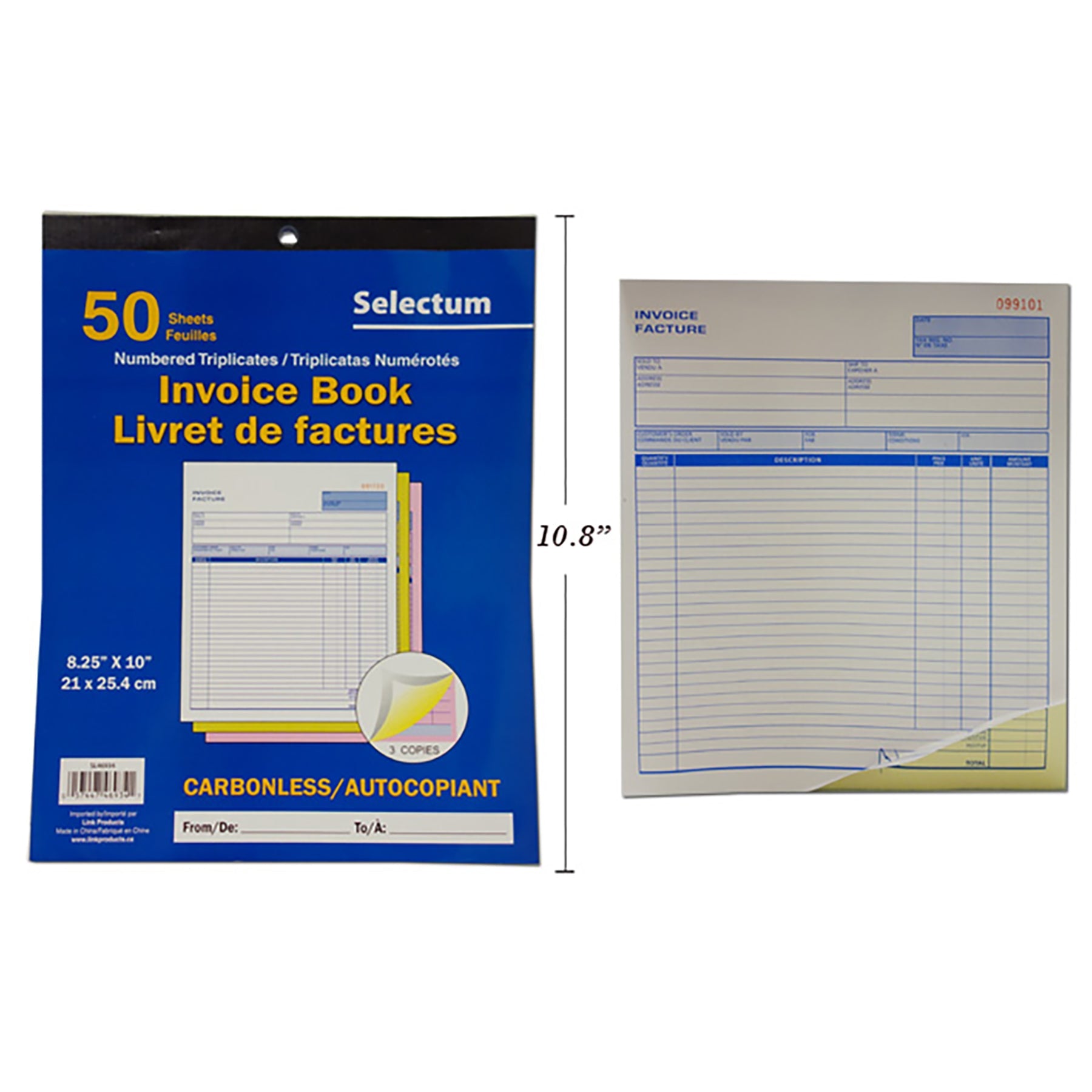 Selectum 50 Sheets Invoice Book Tri-Carbonless 8x10.5in