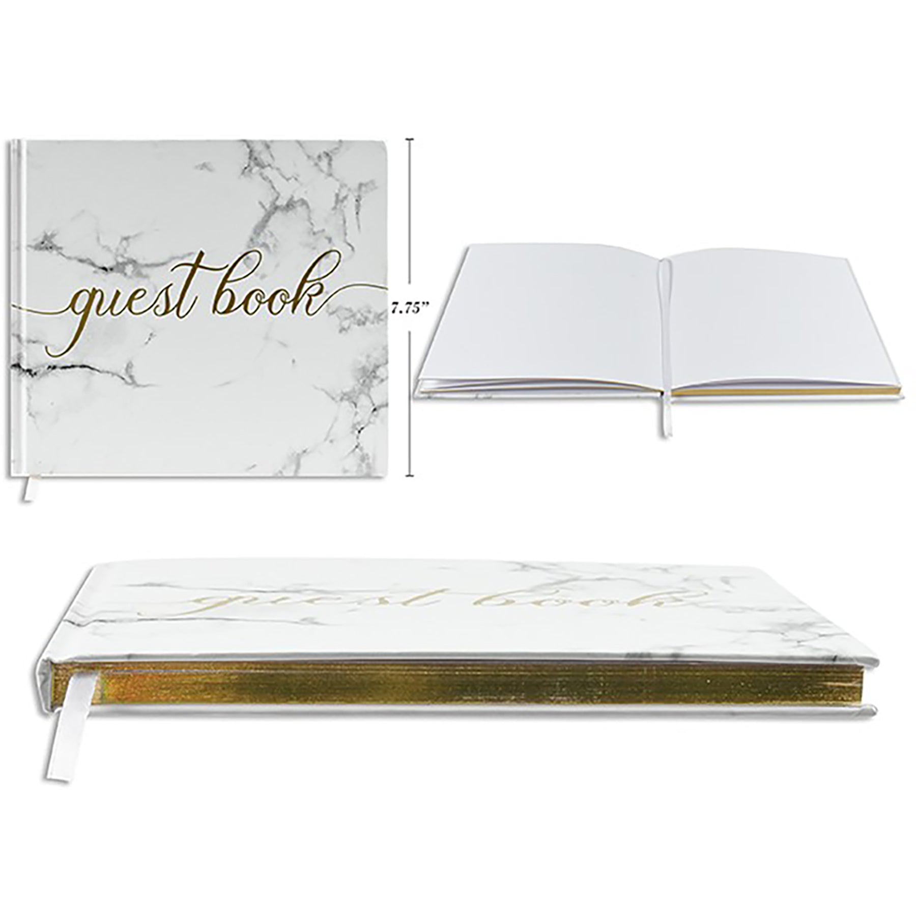 Marble Cover Guest Book - Gold Edged Sheets 68 Pages 8.6x7.75x0.6in