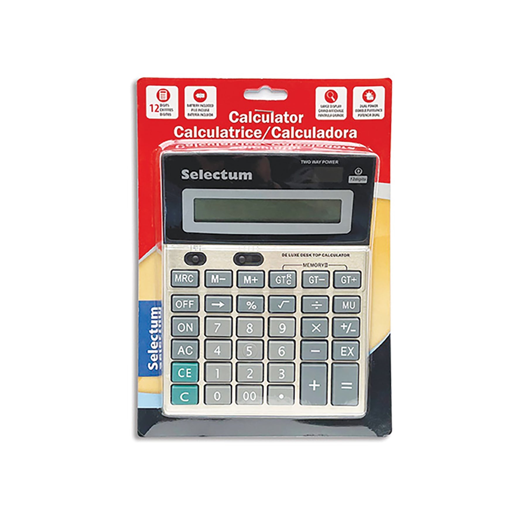 Selectum Jumbo Desk Calculator 12 Digit Battery Included 7.2x5.5in