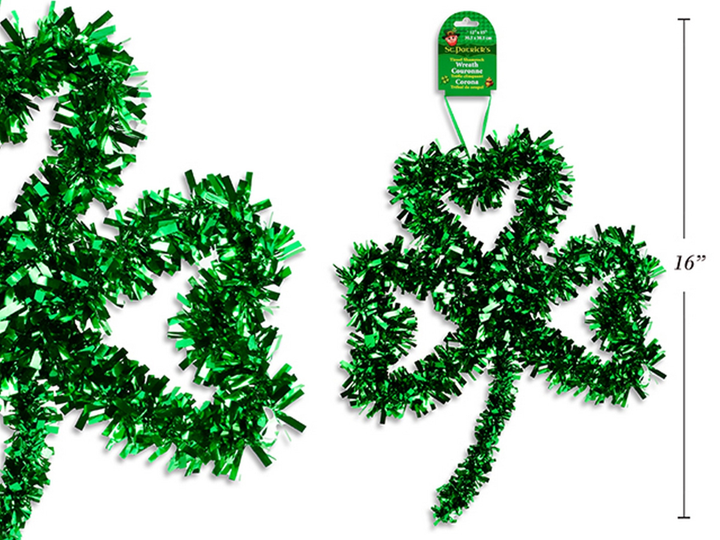 St-Patrick Green Chuncky Tinsel Shamrock 15x12in