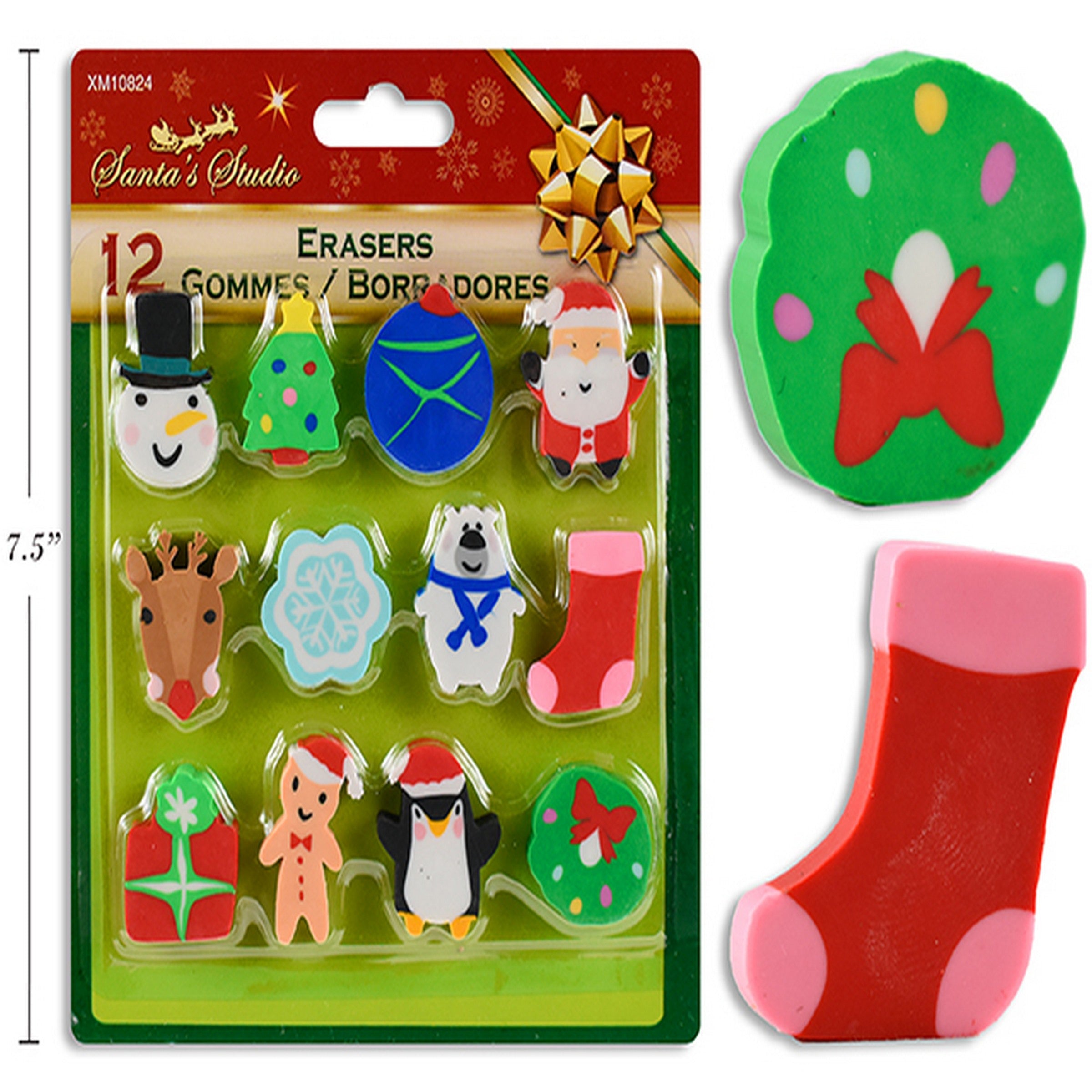 Christmas 12 Die-Cut Erasers 
