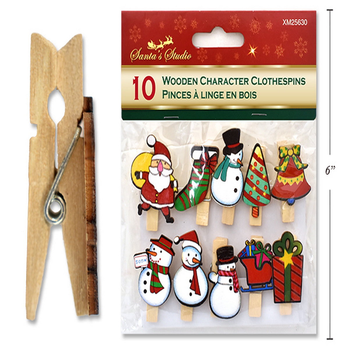 Christmas 10 Wooden Die-Cut Character Clothespins 
