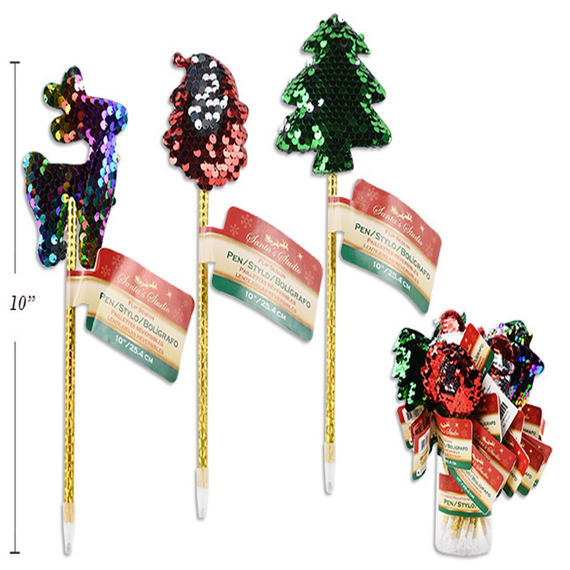 Christmas Flip Sequin Character Pen with Holographic Pen Barrel 10in VRT 