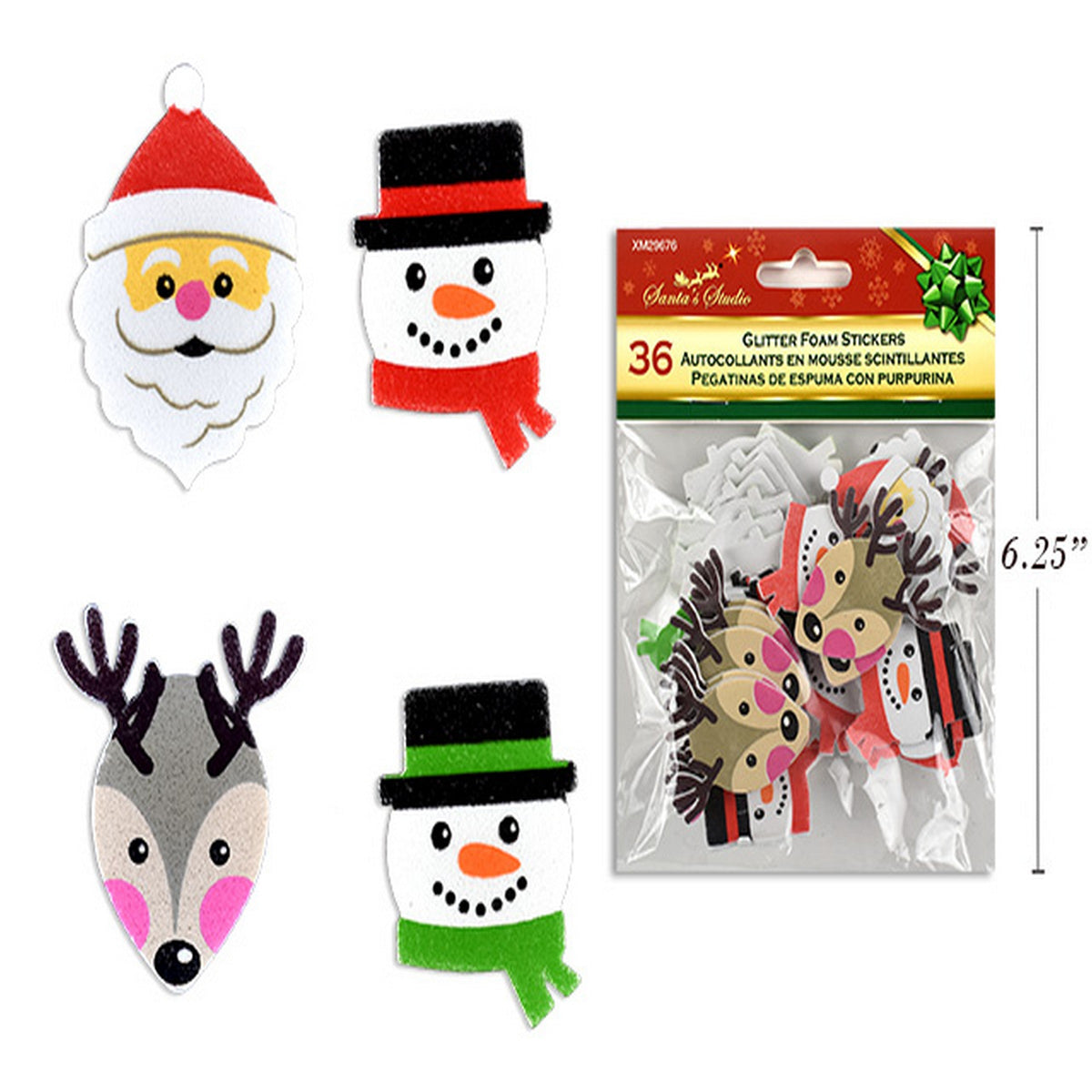Christmas 36 Printed Glitter Foam Stickers 