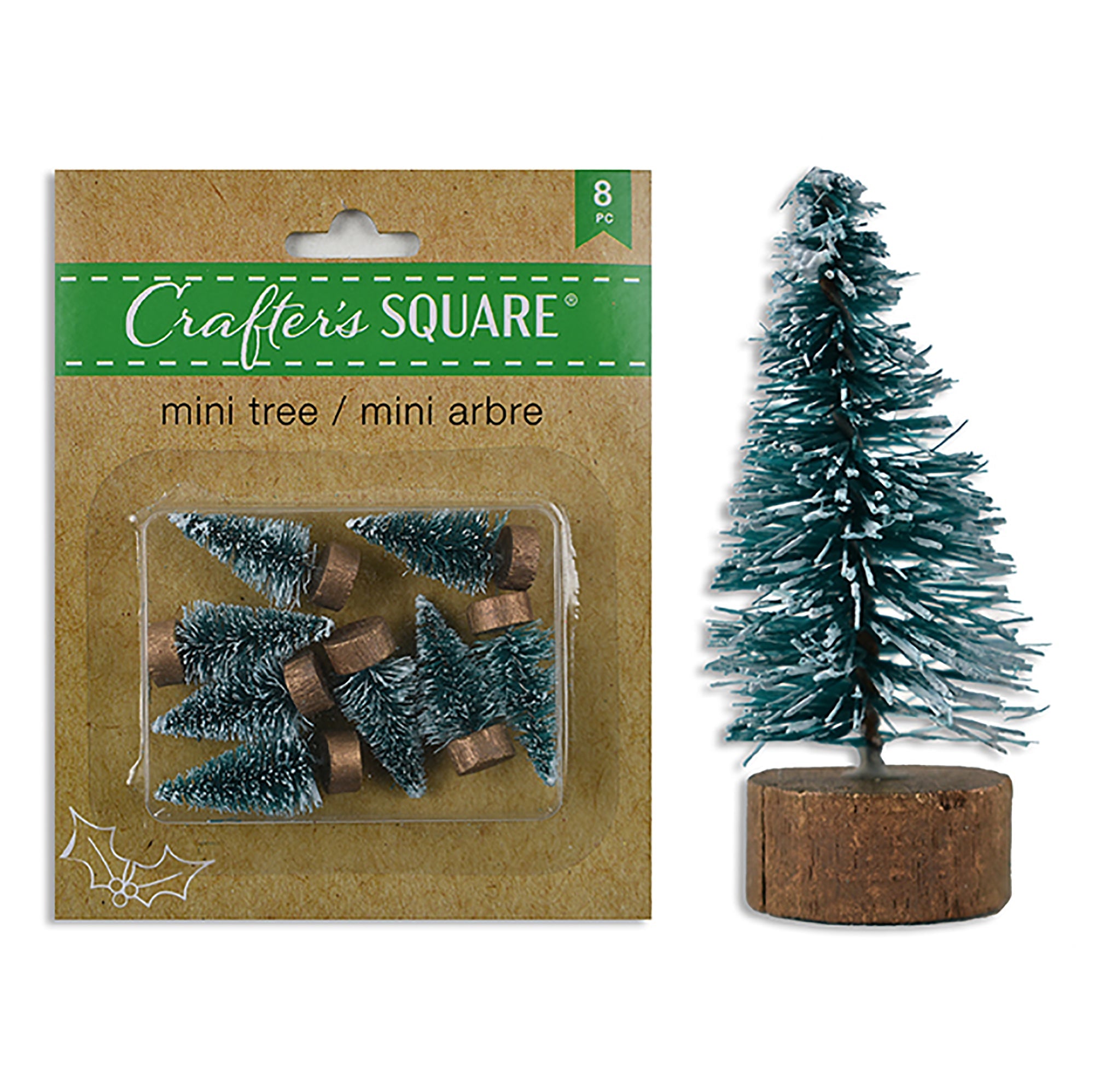 Christmas 8 Mini Green with White Tips Trees Figurine 1.5in