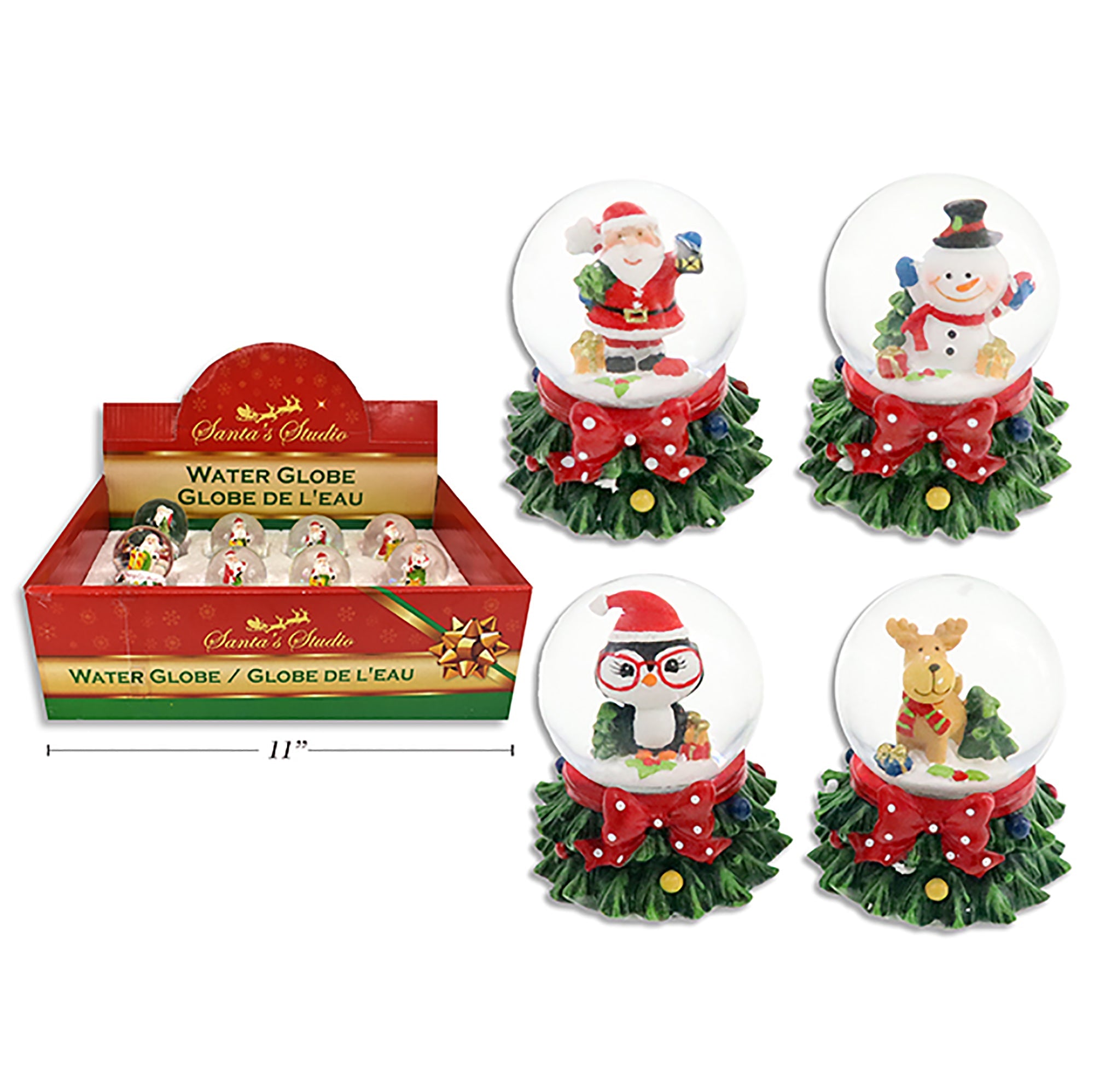 Christmas Character Water Globe with Resin Tree Base 2.5in VRT