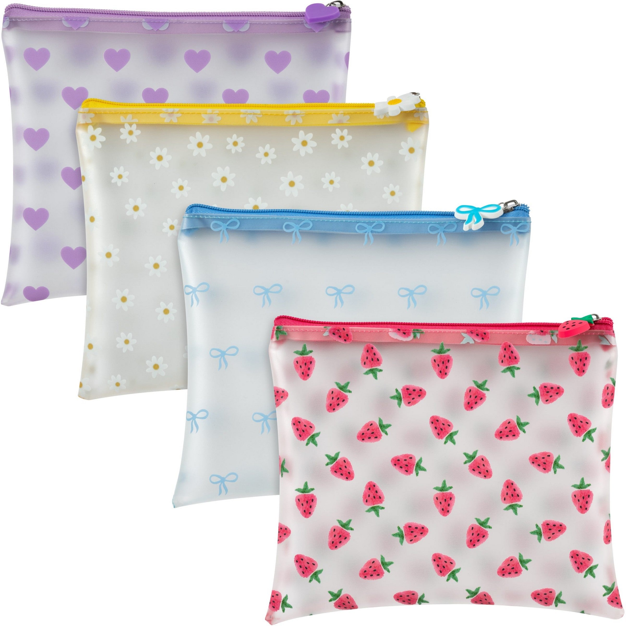 Merangue Printed Frosted Transparent Flat EVA Pouch with Decorative Charms 9x7.5in VRT 