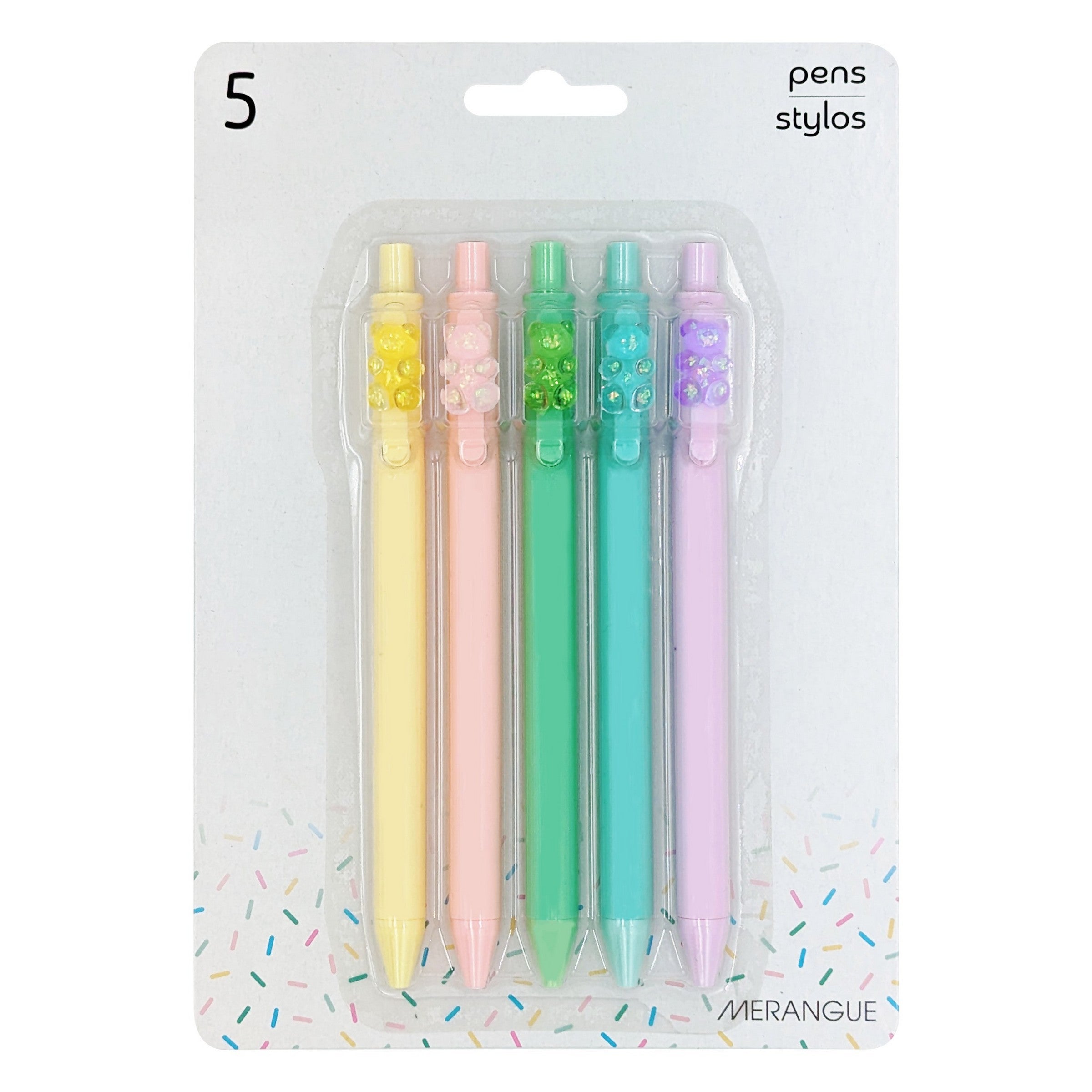Merangue 5 Gummy Bear Click Pens - Black Ink 5.75in