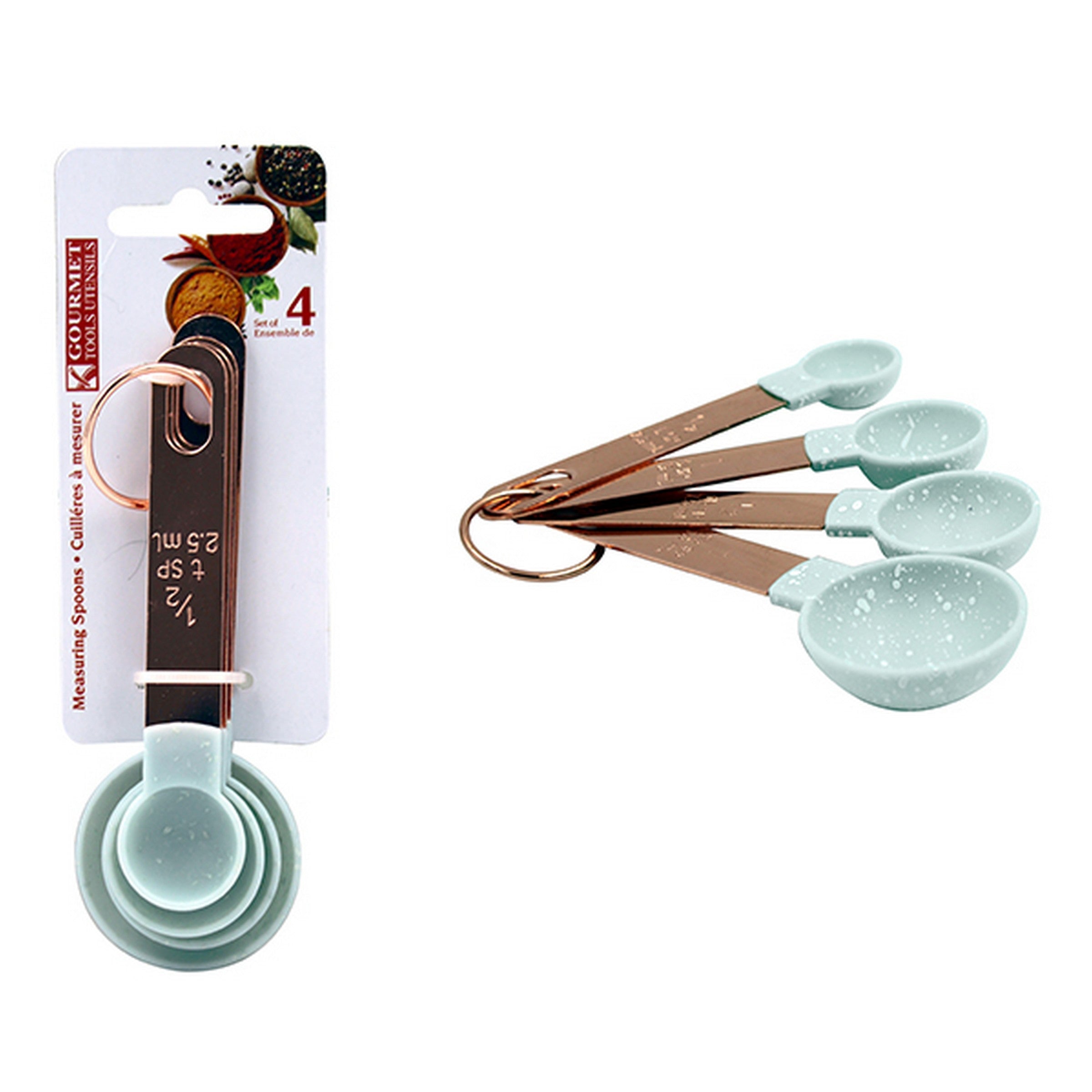 Gourmet 4pcs Measuring Spoon Set - Seafoam Green Plastic with Metal Handle 1/2 tsp to 1 tbsp