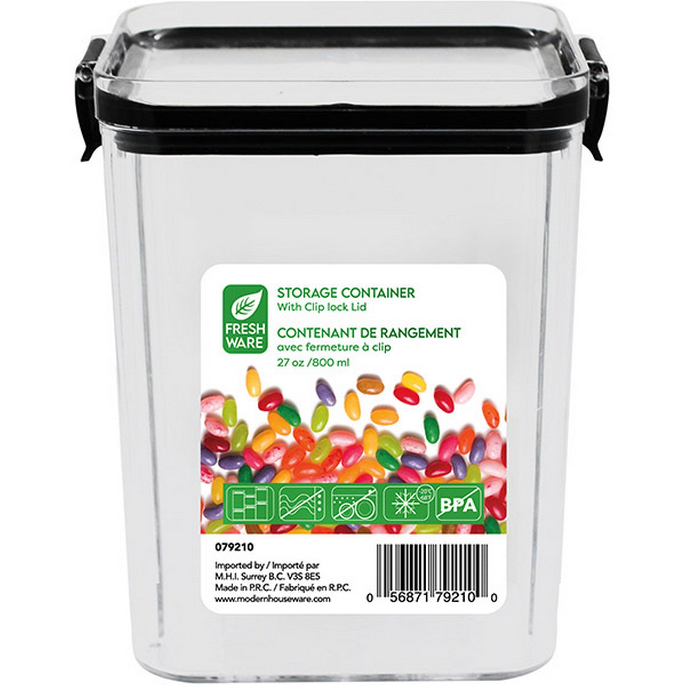 Fresh Ware Stackable Plastic Storage Container with Clip Lock Lid 27oz (800ml)