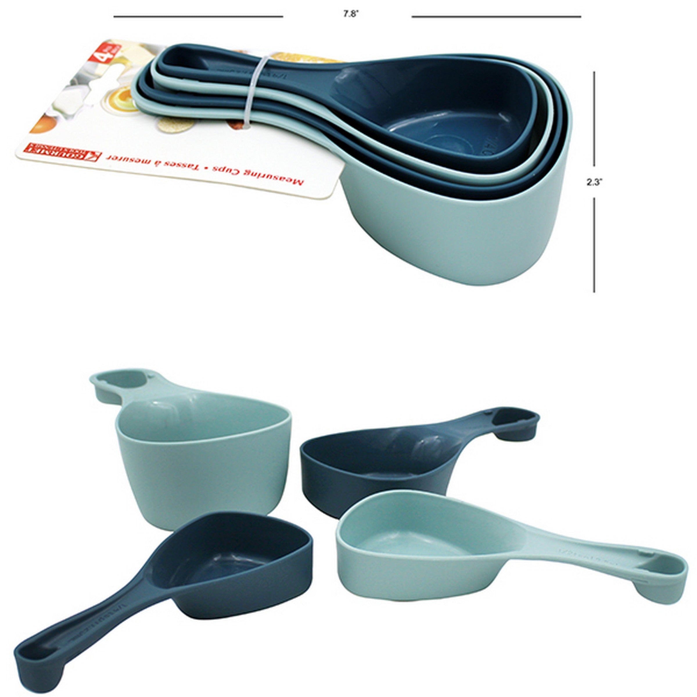 Gourmet 4 Blue Plastic Measuring Cups 1/4c to 1c