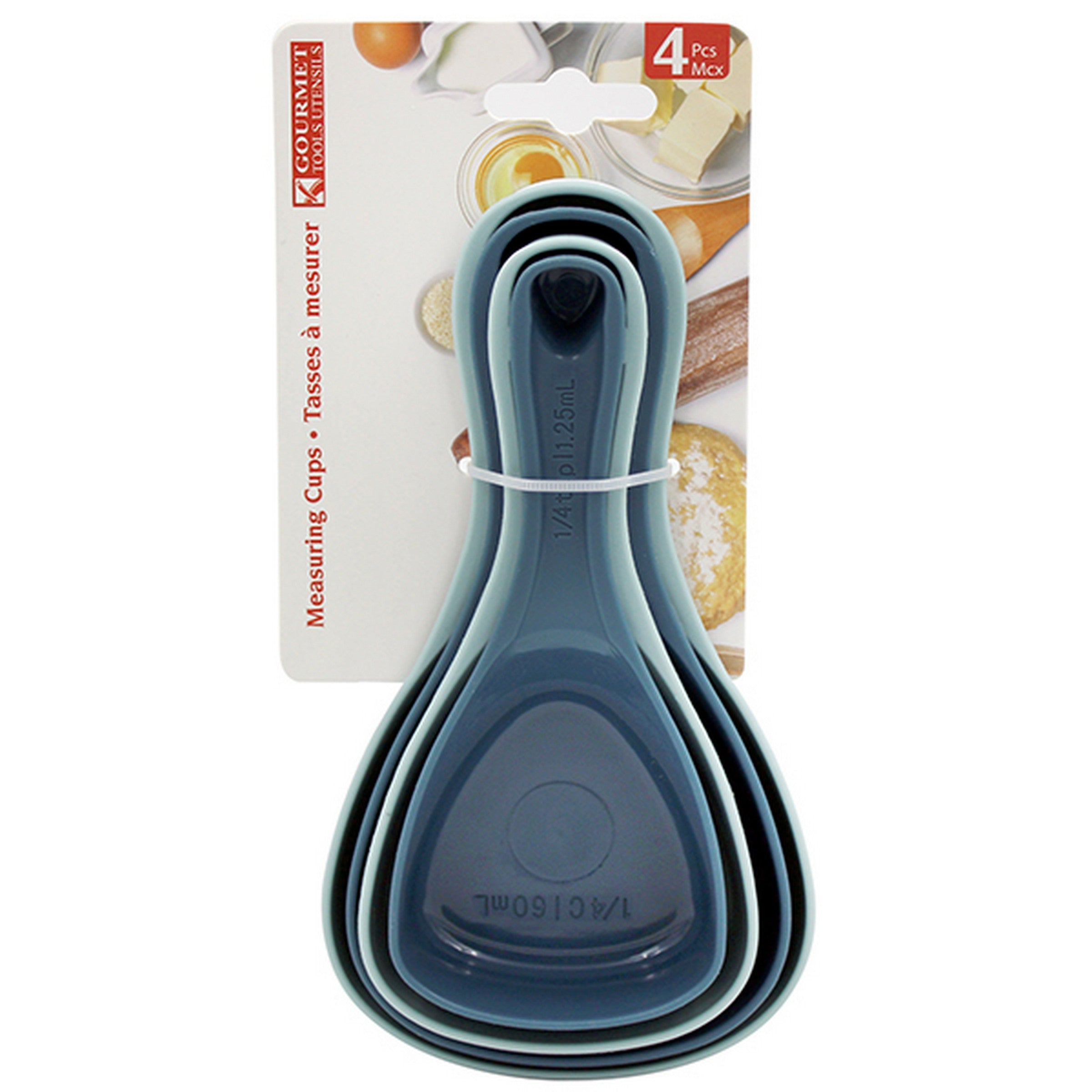 Gourmet 4 Blue Plastic Measuring Cups 1/4c to 1c