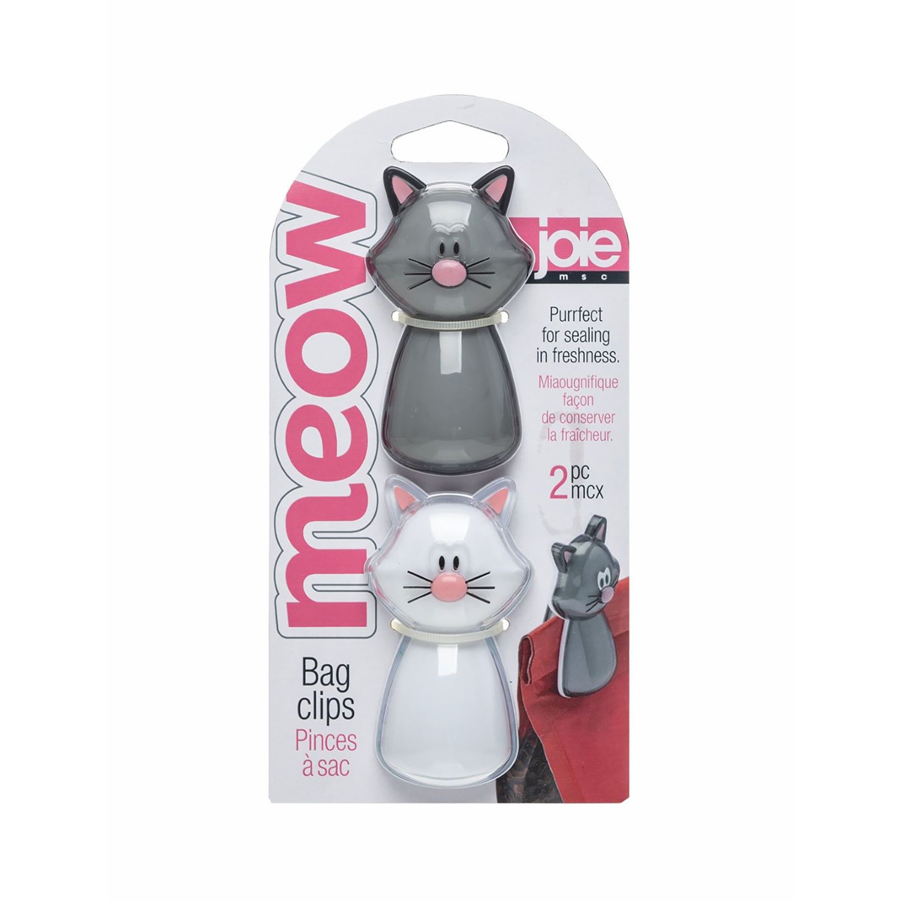 Joie Meow 2 Acrylic Bag Clips 3x1.75in