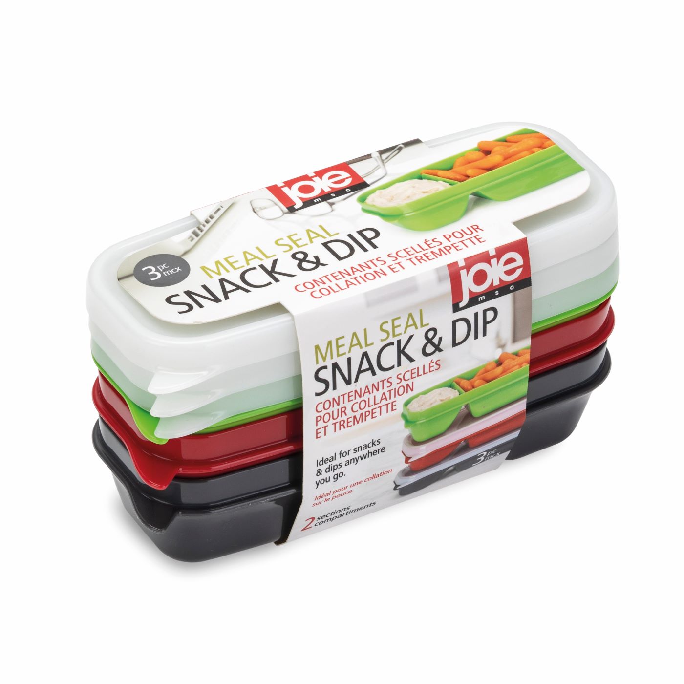 Joie 3 Meal Seal Snack and Dip Containers 2 Sections 5.5x2.5x1.5in