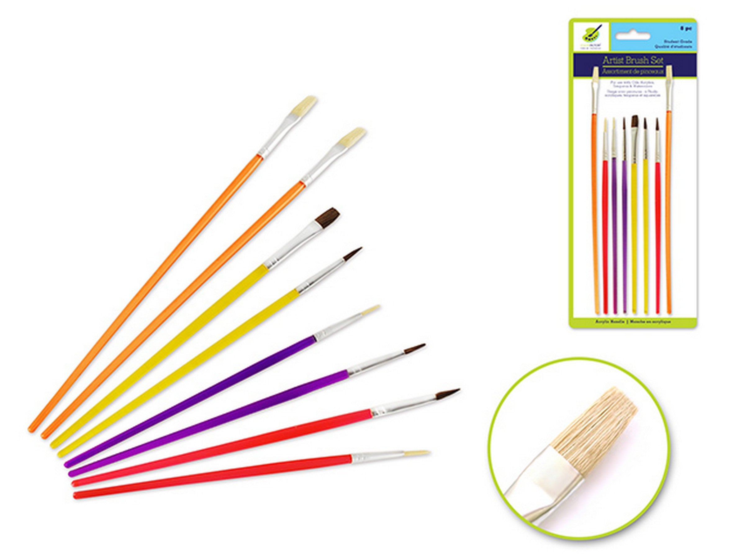 Color Factory 8mcx Assortiment de Pinceaux Manche Coloré en Acrylique 6.75po - 8.6po