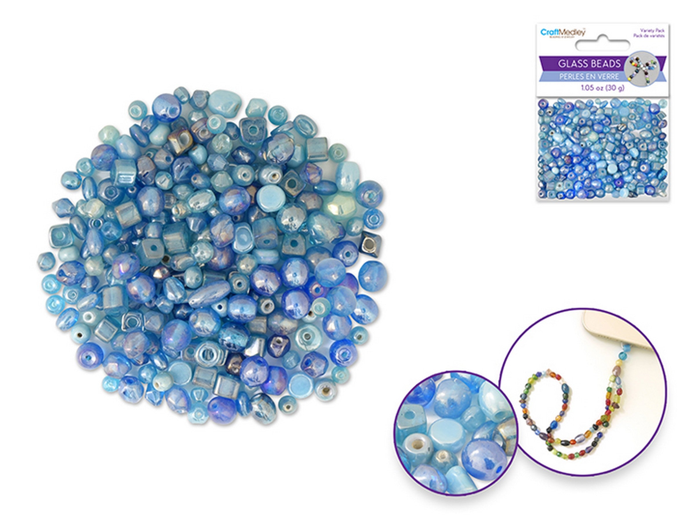 Beading and Jewelry Luster Polish Glass Beads - Aqua Mix  4 - 6mm  30g