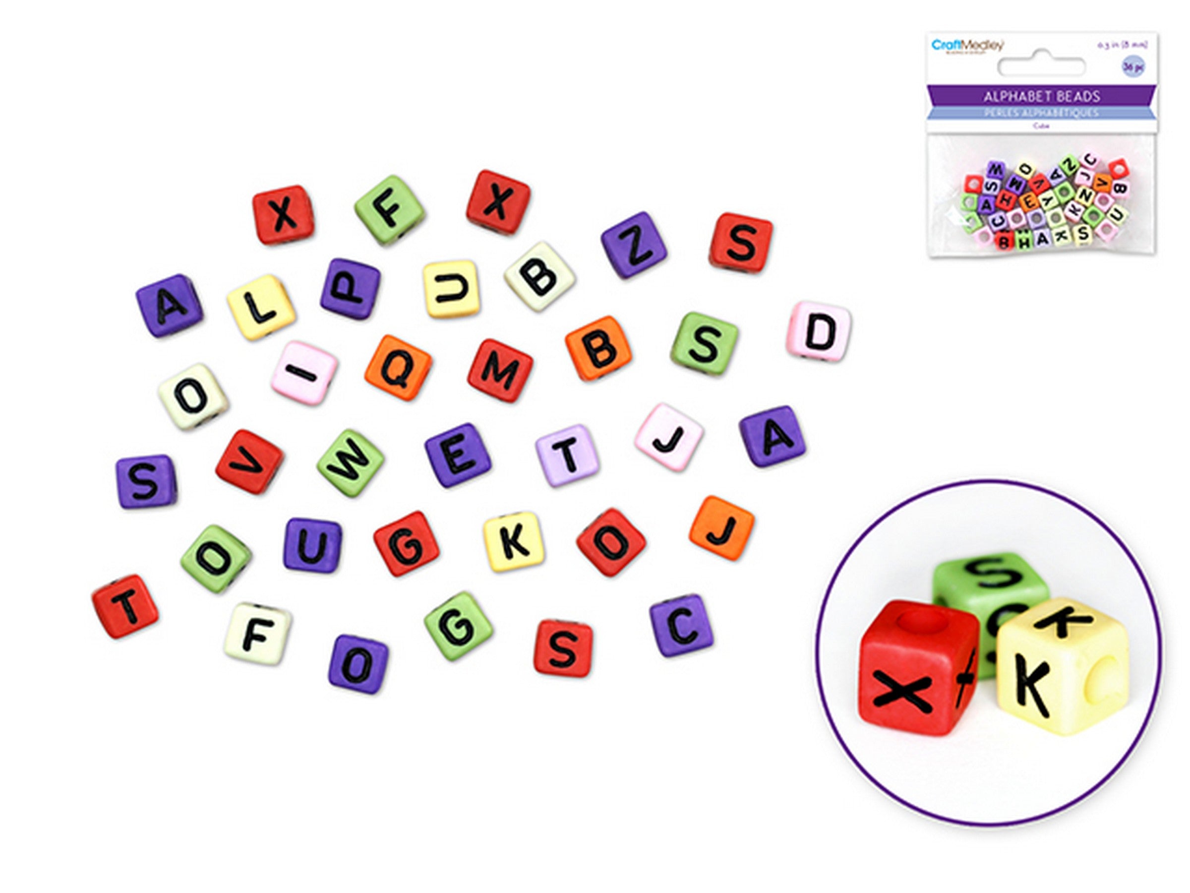 Accessoires Bijoux 36 Perles Alphabétiques - Cube Multi-mix avec Lettres Noires 0.3po
