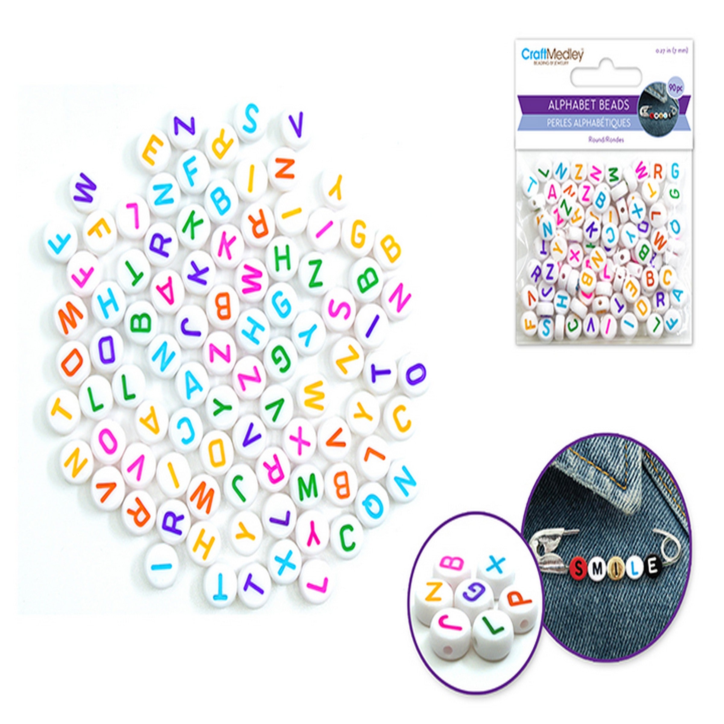 Beading and Jewelry 90 White Round Alphabet Beads with Multi Letters 7mm      