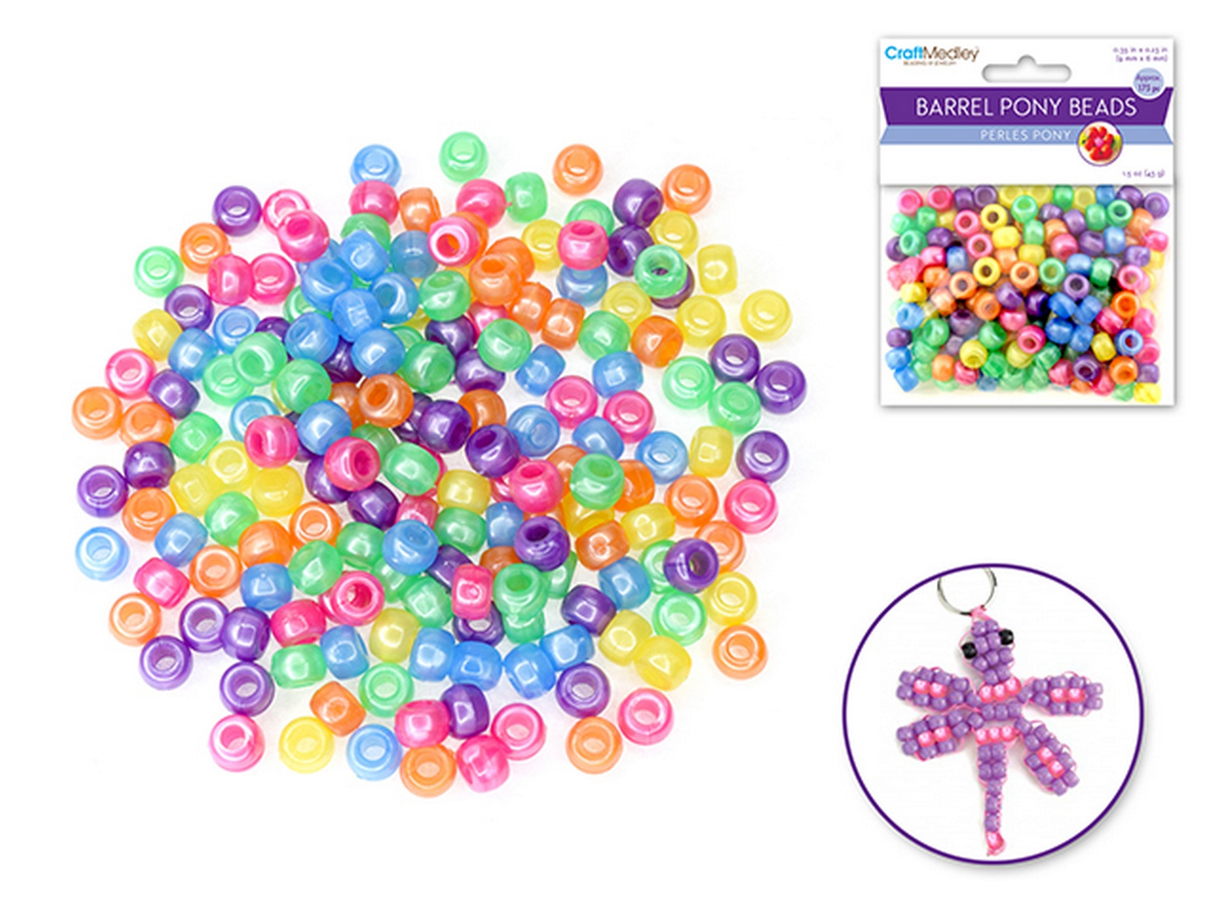 Beading and Jewelry Approx. 175 Pearlized Barrel Pony Beads Multi-mix 0.35x0.23in