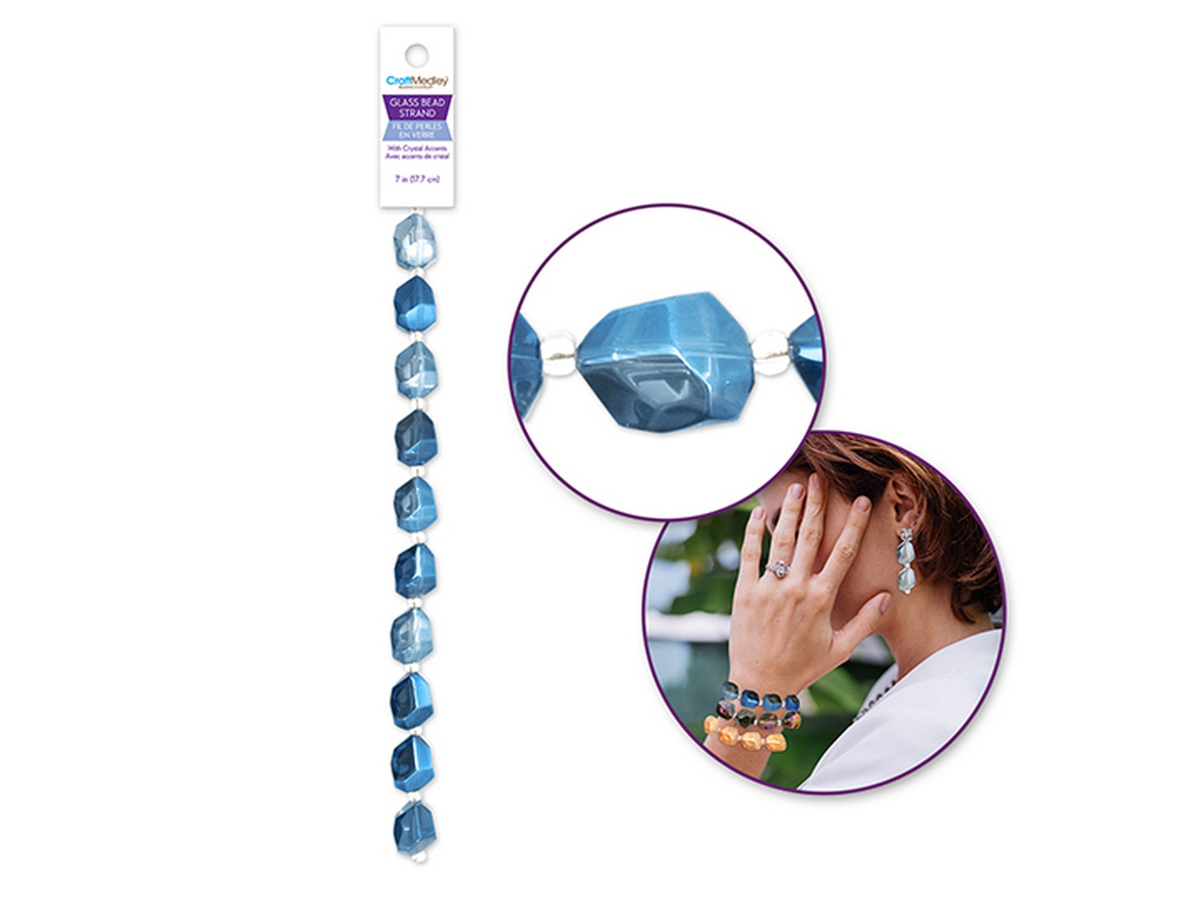 Beading and Jewelry Oblong Glass Beads with Crystal Accent Bead - Blue Topaz 15x12mm  7in Strand