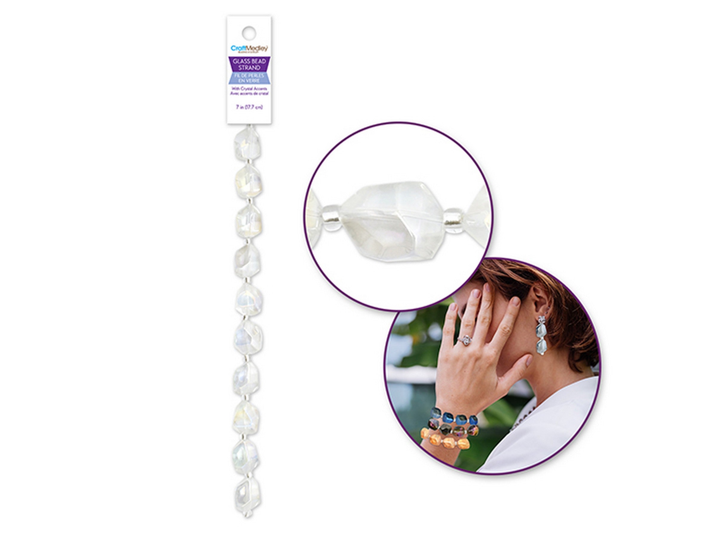 Beading and Jewelry Oblong Glass Beads with Crystal Accent Bead - Crystal  15x12mm  7in Strand