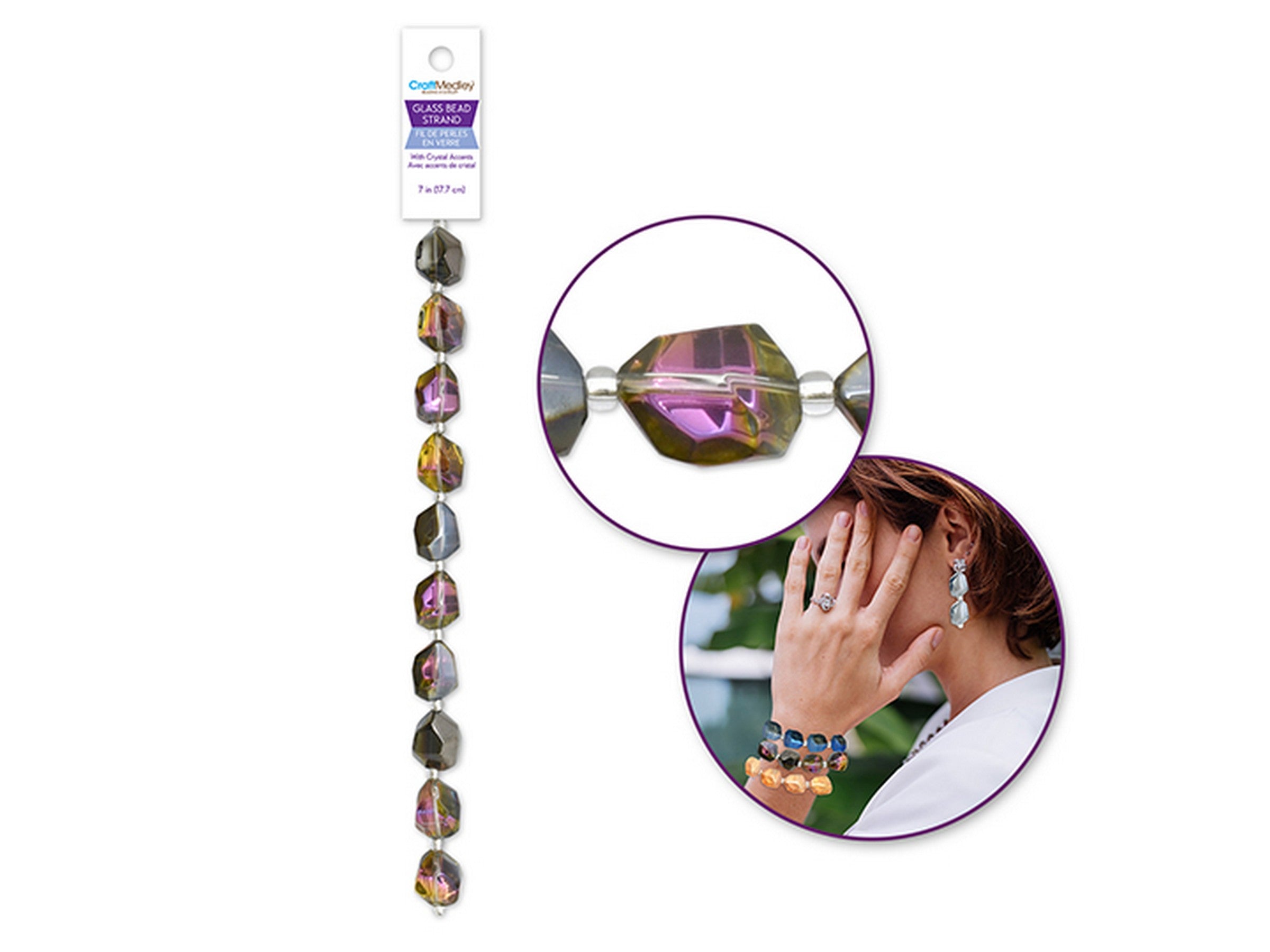 Beading and Jewelry Oblong Glass Beads with Crystal Accent Bead - Amethyst 15x12mm  7in Strand