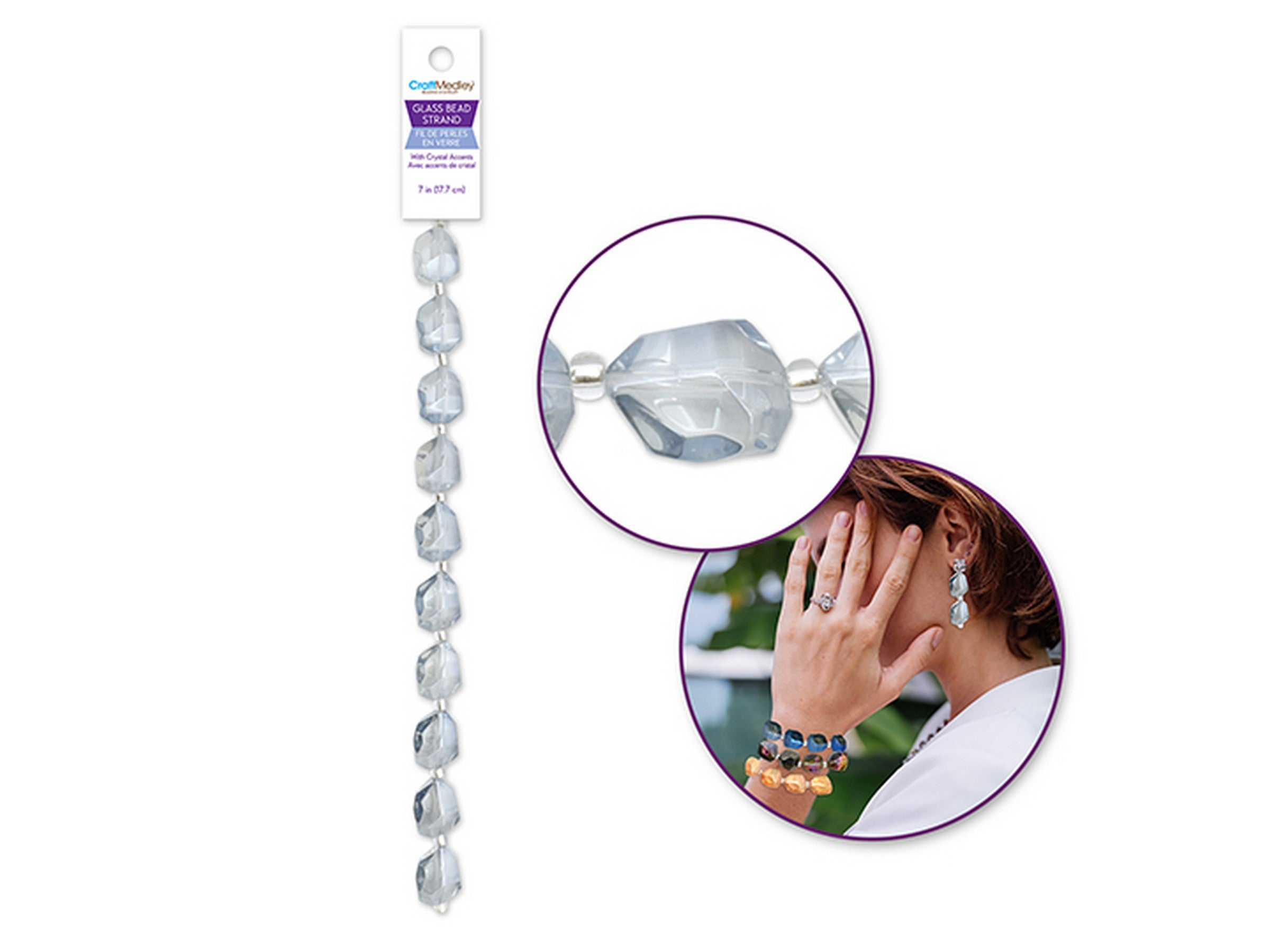 Beading and Jewelry Oblong Glass Beads with Crystal Accent Bead - Haze 15x12mm  7in Strand