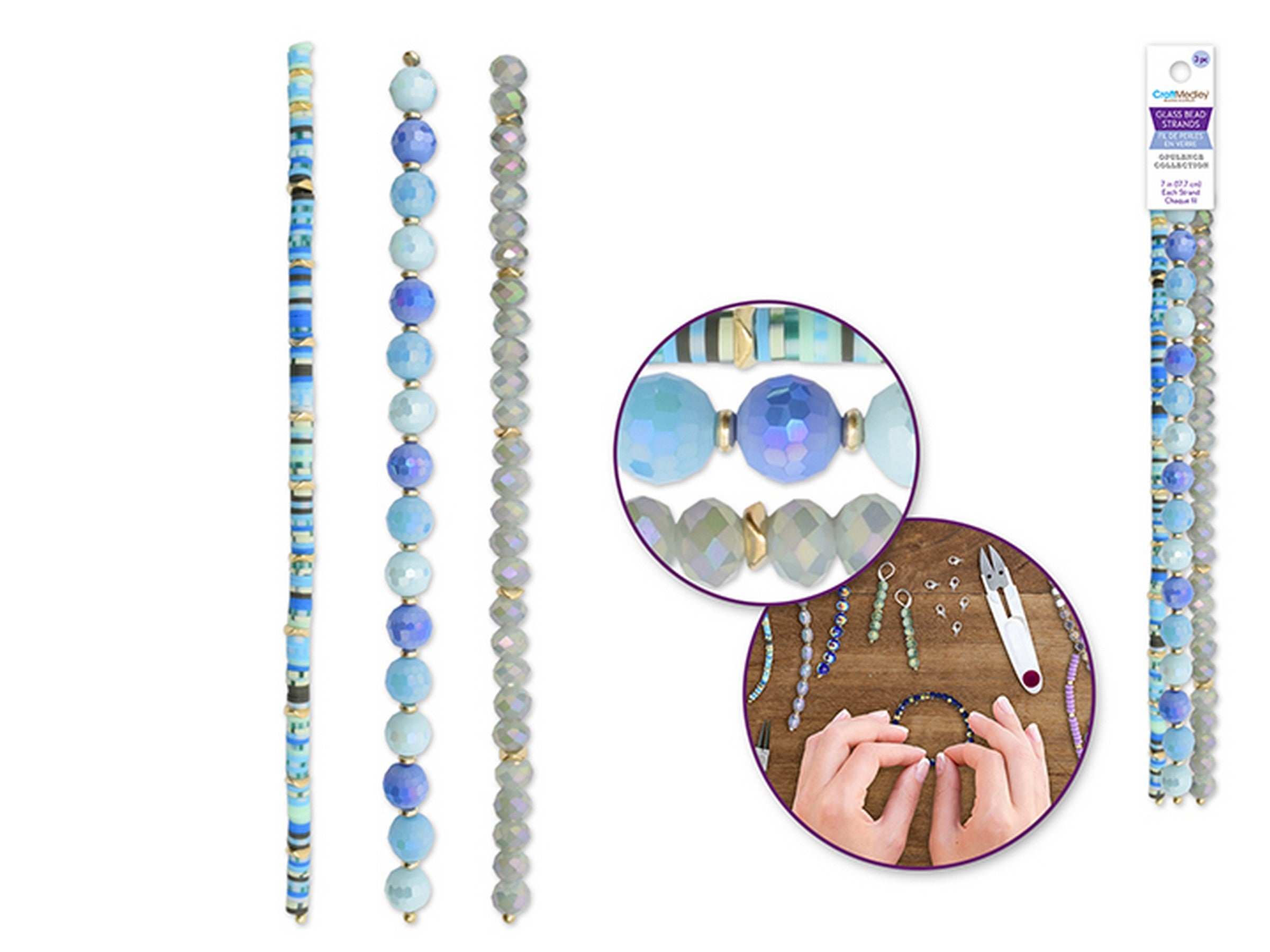 Beading and Jewelry Opulence Collection - Glass Beads - Cool 7in Triple Strand