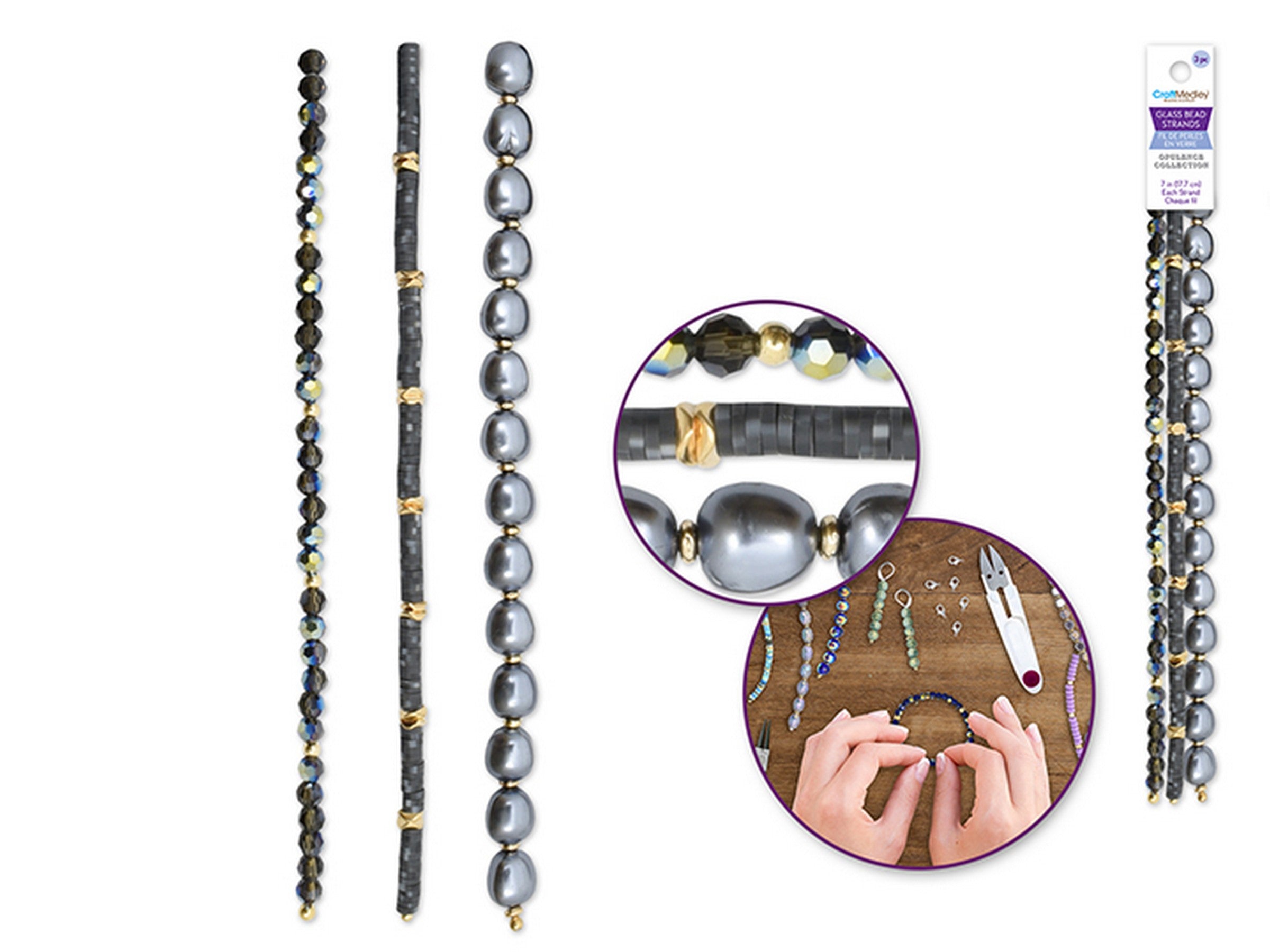 Beading and Jewelry Opulence Collection - Glass Beads - Haze 7in Triple Strand