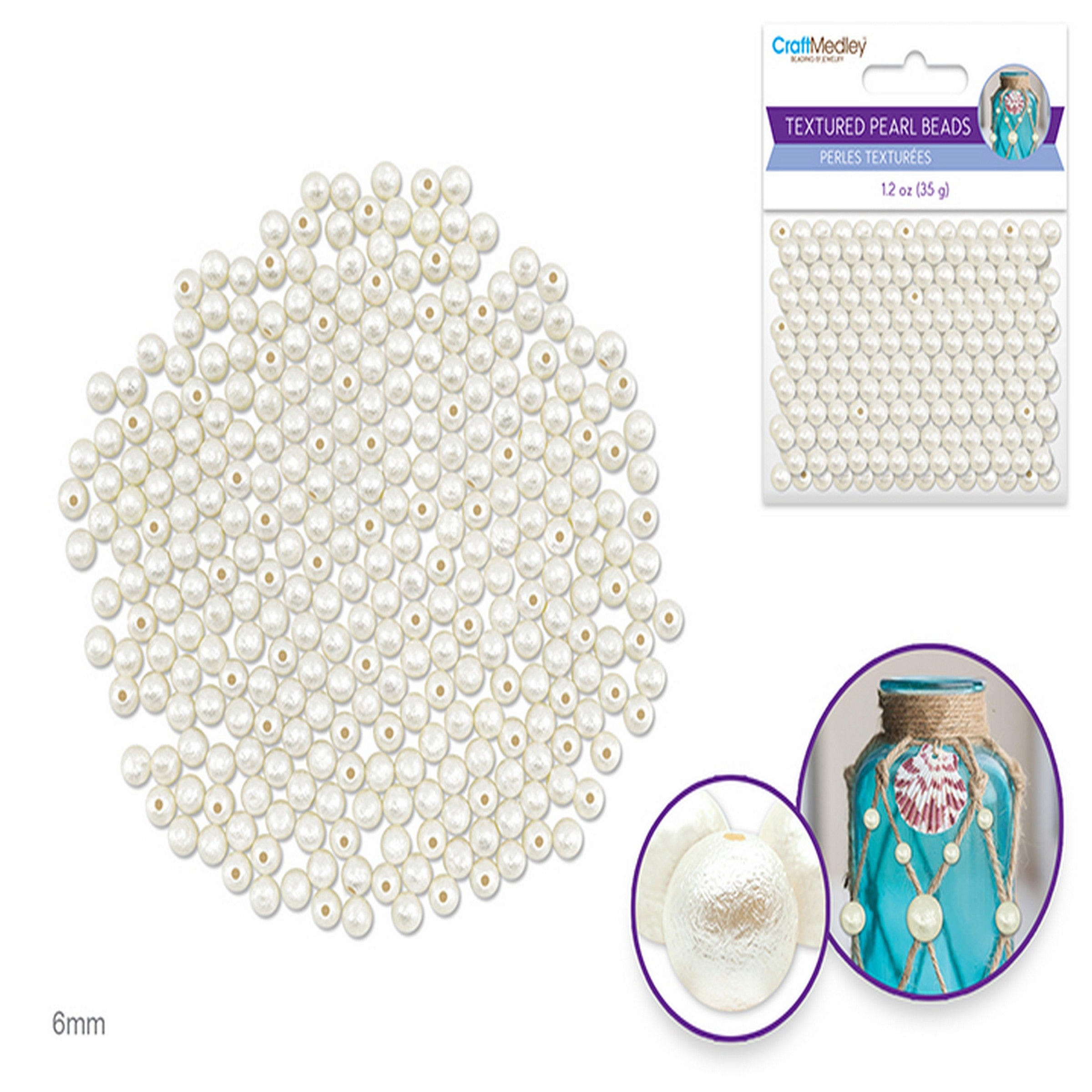 Beading and Jewelry Acrylic Textured Effects Ivory Pearl Beads 6mm 35g