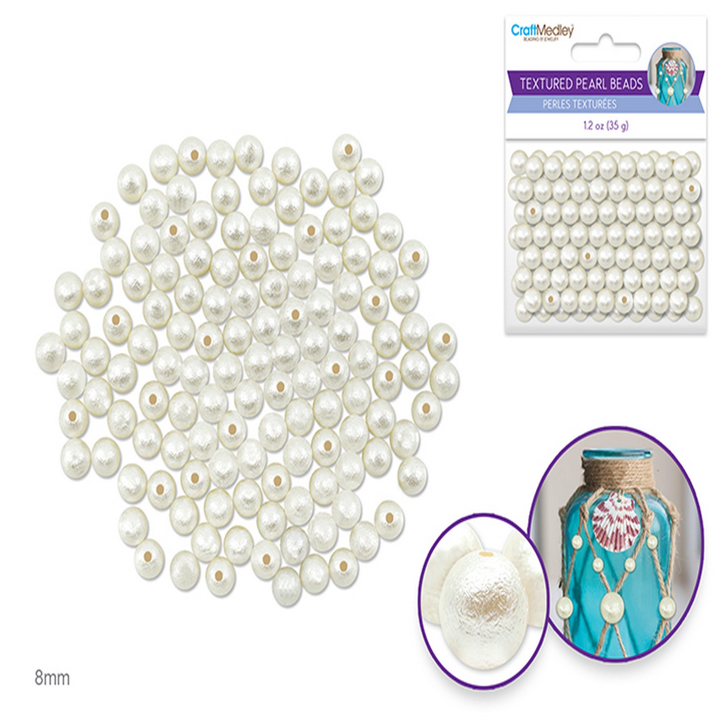 Beading and Jewelry Acrylic Textured Effects Ivory Pearl Beads 8mm 35g