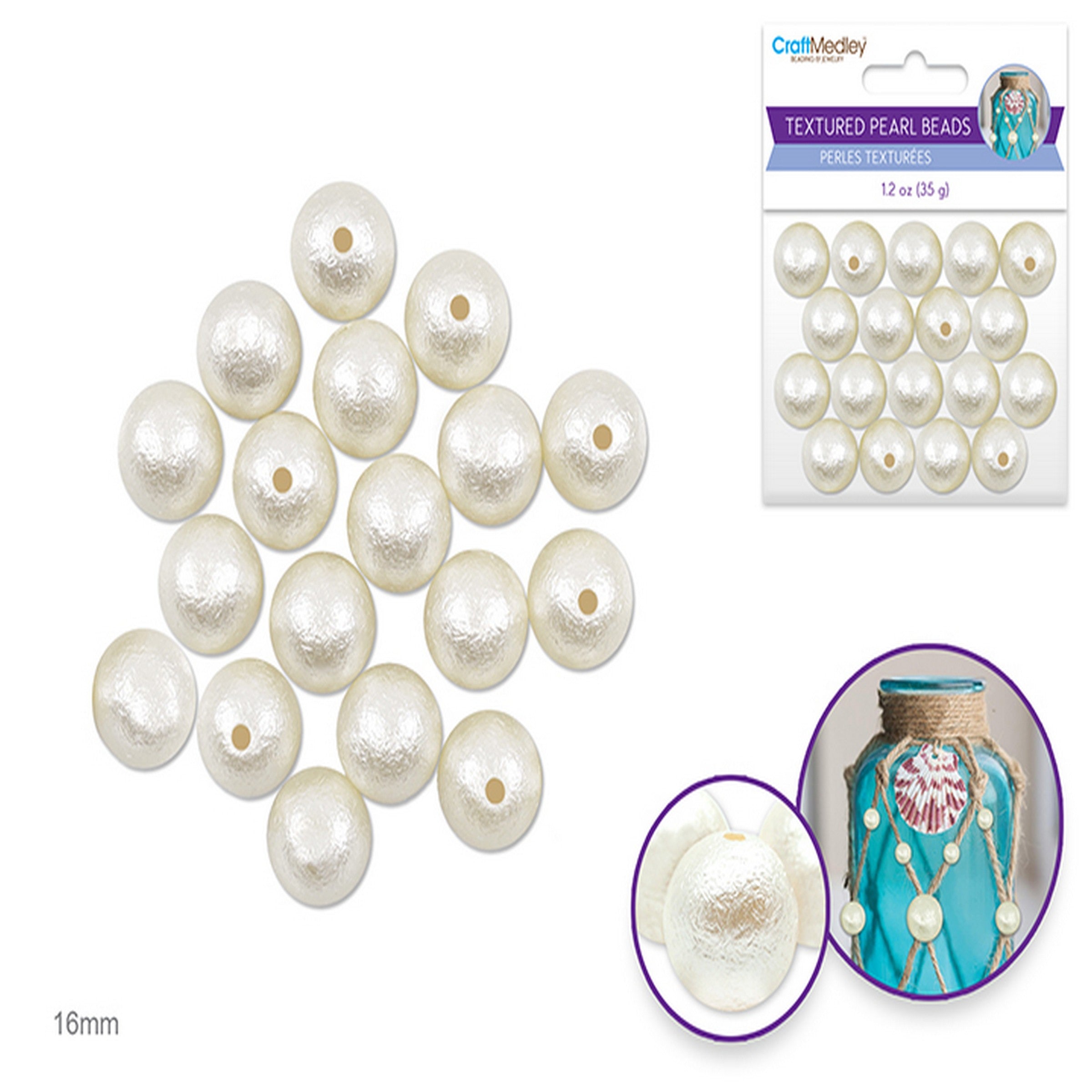Beading and Jewelry Acrylic Textured Effects Ivory Pearl Beads 16mm 35g